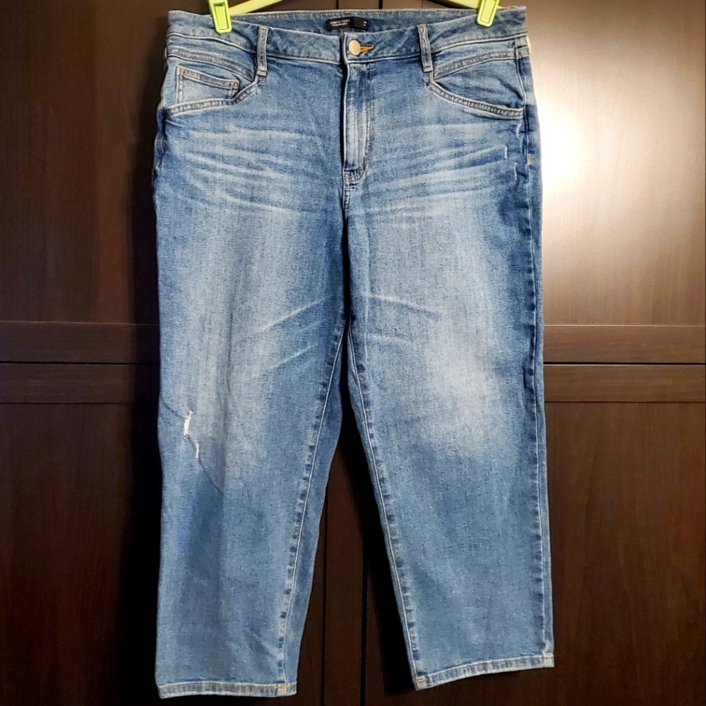 VERA WANG Wide Leg Jeans Simply Vera Denim Distressed Blue Jeans Crop Size 14